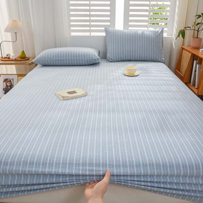 91家纺网 家纺一手货源 找家纺 恋人优选 2026新款全棉纯棉水洗棉单床笠床笠单件 简希蓝条（有标款）