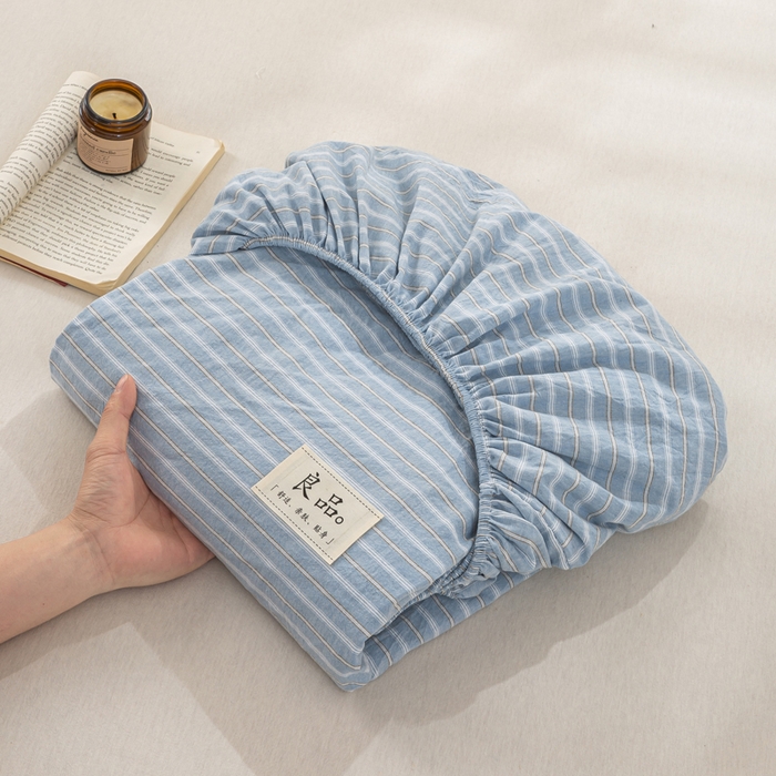 91家纺网 家纺一手货源 找家纺 恋人优选 2026新款全棉纯棉水洗棉单床笠床笠单件 简希蓝条（有标款）