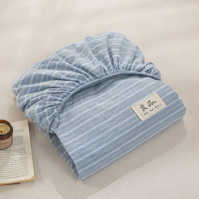 91家纺网 家纺一手货源 找家纺 恋人优选 2026新款全棉纯棉水洗棉单床笠床笠单件 简希蓝条（有标款）