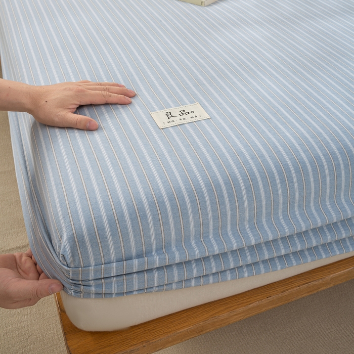 91家纺网 家纺一手货源 找家纺 恋人优选 2026新款全棉纯棉水洗棉单床笠床笠单件 简希蓝条（有标款）