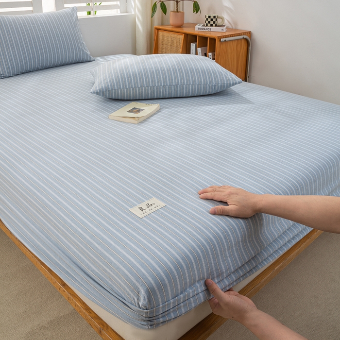 91家纺网 家纺一手货源 找家纺 恋人优选 2026新款全棉纯棉水洗棉单床笠床笠单件 简希蓝条（有标款）