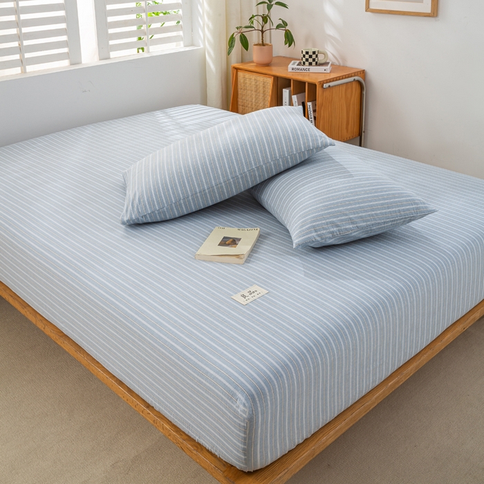 91家纺网 家纺一手货源 找家纺 恋人优选 2026新款全棉纯棉水洗棉单床笠床笠单件 简希蓝条（有标款）