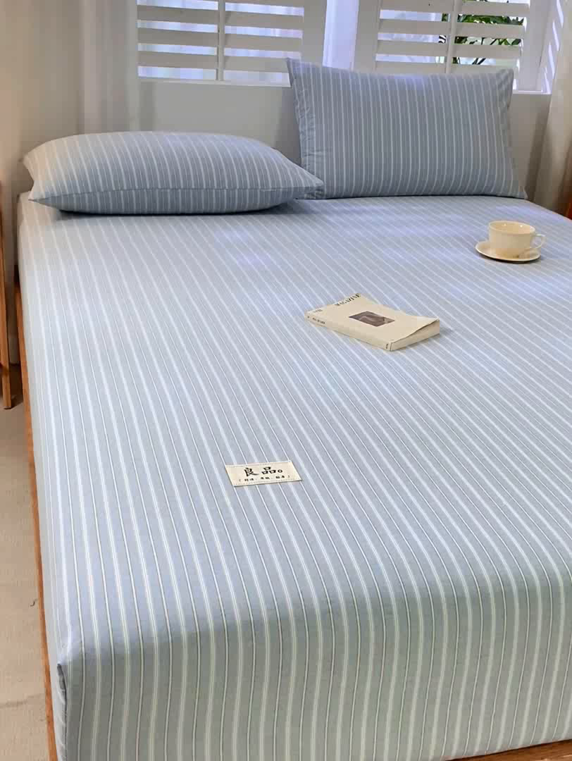 91家纺网 家纺一手货源 找家纺 恋人优选 2026新款全棉纯棉水洗棉单床笠床笠单件 简希蓝条（有标款）
