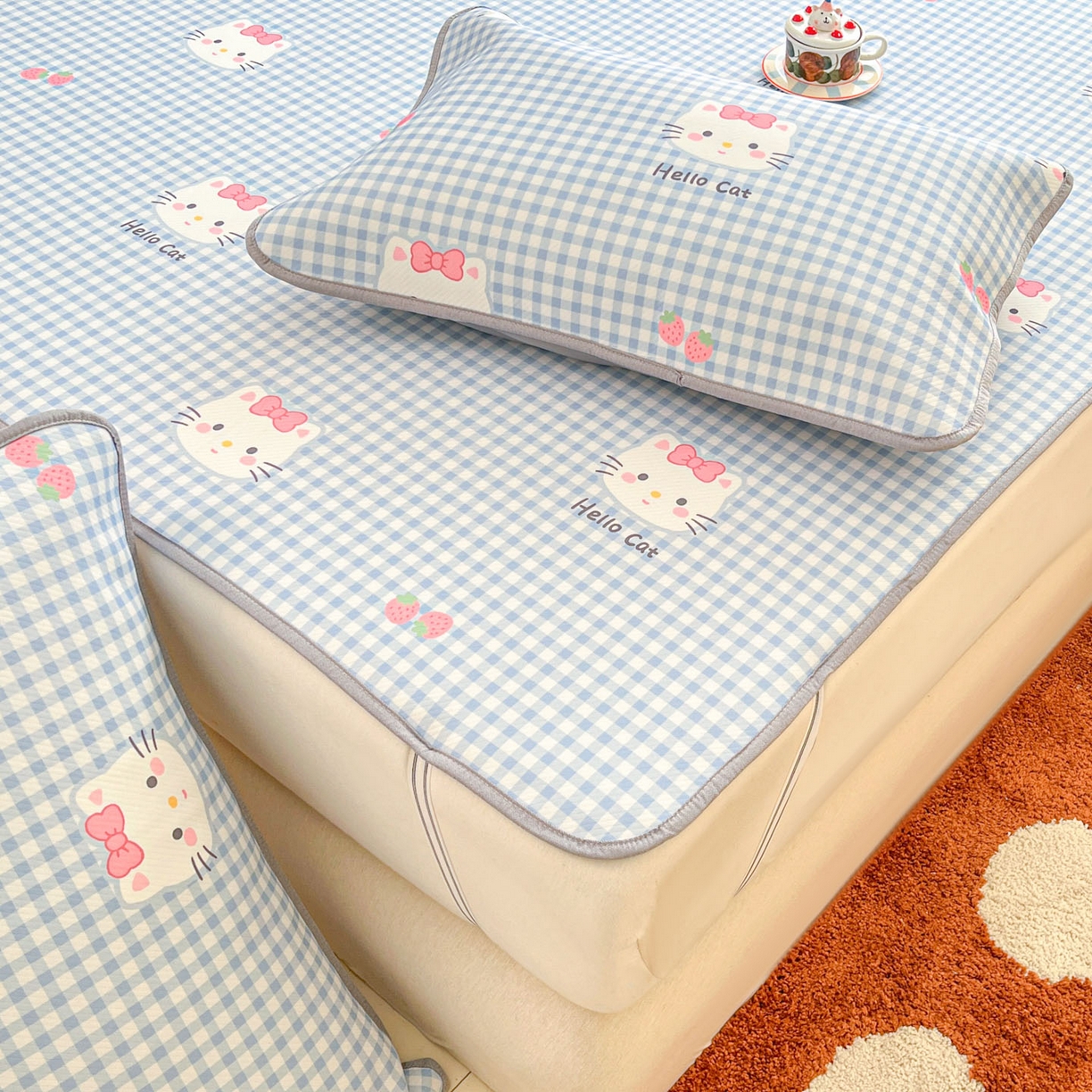 91家纺网 家纺一手货源 找家纺 川悦生活 2026新款小阪冰丝冰丝数码印花凉席大床 席草莓喵