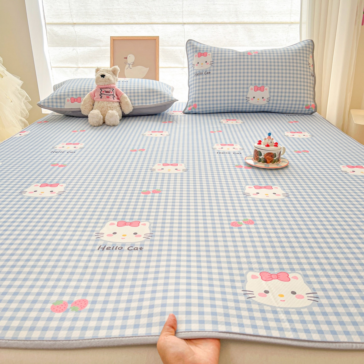 91家纺网 家纺一手货源 找家纺 川悦生活 2026新款小阪冰丝冰丝数码印花凉席大床 席草莓喵