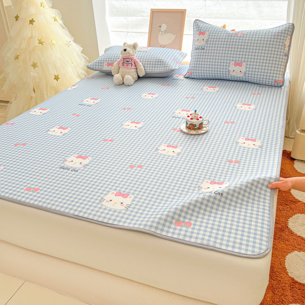 91家纺网 家纺一手货源 找家纺 川悦生活 2026新款小阪冰丝冰丝数码印花凉席大床 席草莓喵