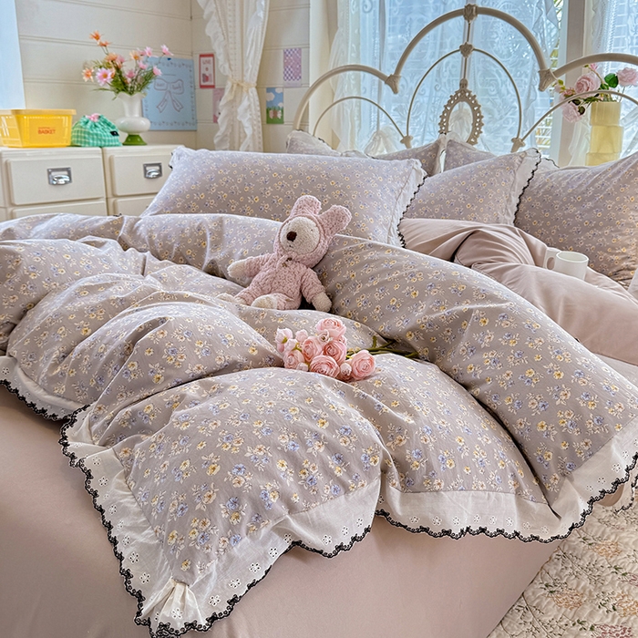 91家纺网 家纺一手货源 找家纺 乐窝家纺仓储 2026新款古法水洗云感棉印花四件套 古法-浅黄云絮