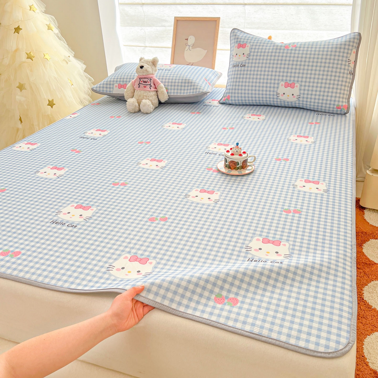 91家纺网 家纺一手货源 找家纺 川悦生活 2026新款小阪冰丝冰丝数码印花凉席大床 席草莓喵