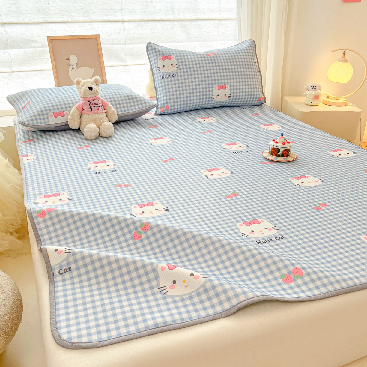 91家纺网 家纺一手货源 找家纺 川悦生活 2026新款小阪冰丝冰丝数码印花凉席大床 席草莓喵