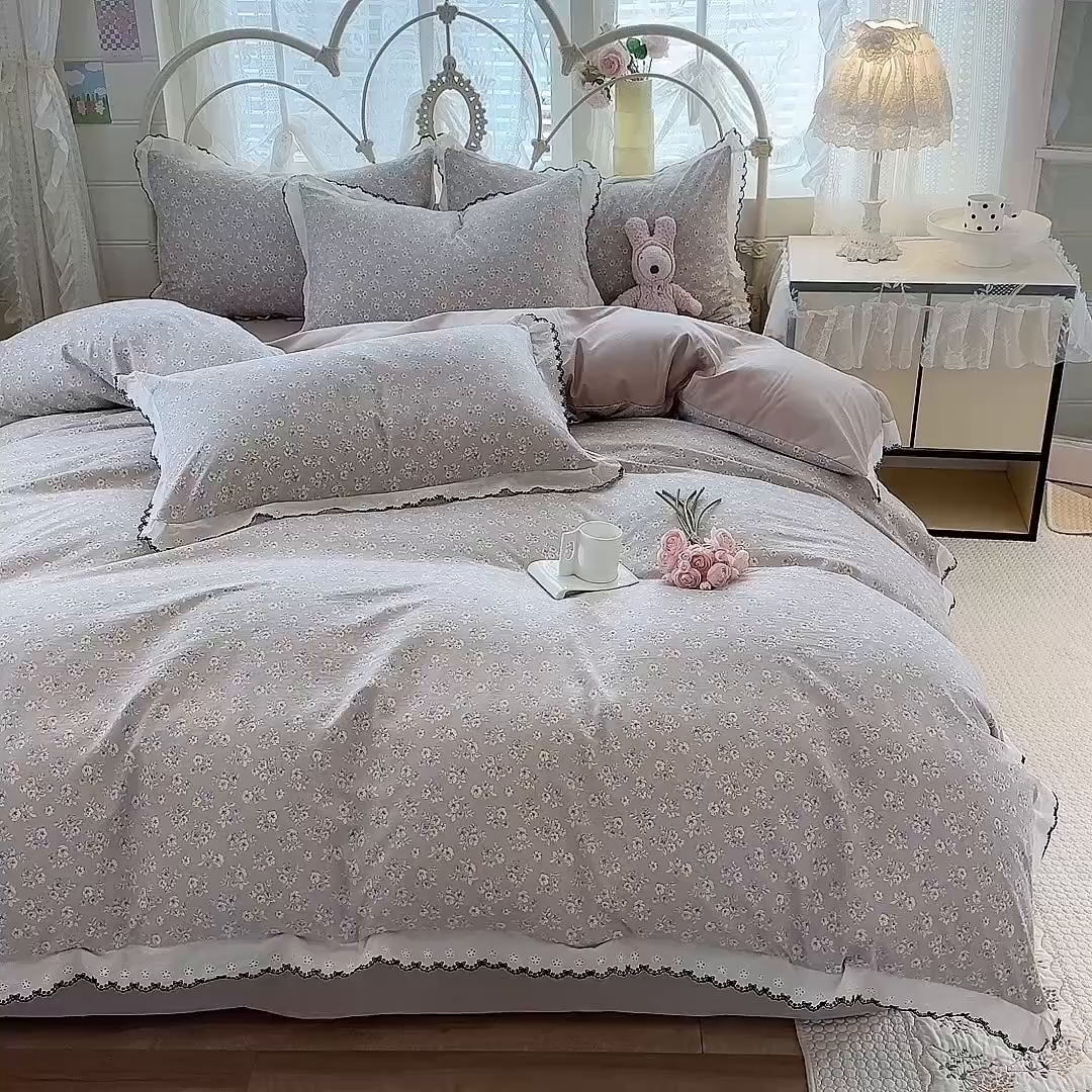 91家纺网 家纺一手货源 找家纺 乐窝家纺仓储 2026新款古法水洗云感棉印花四件套 古法-浅黄云絮