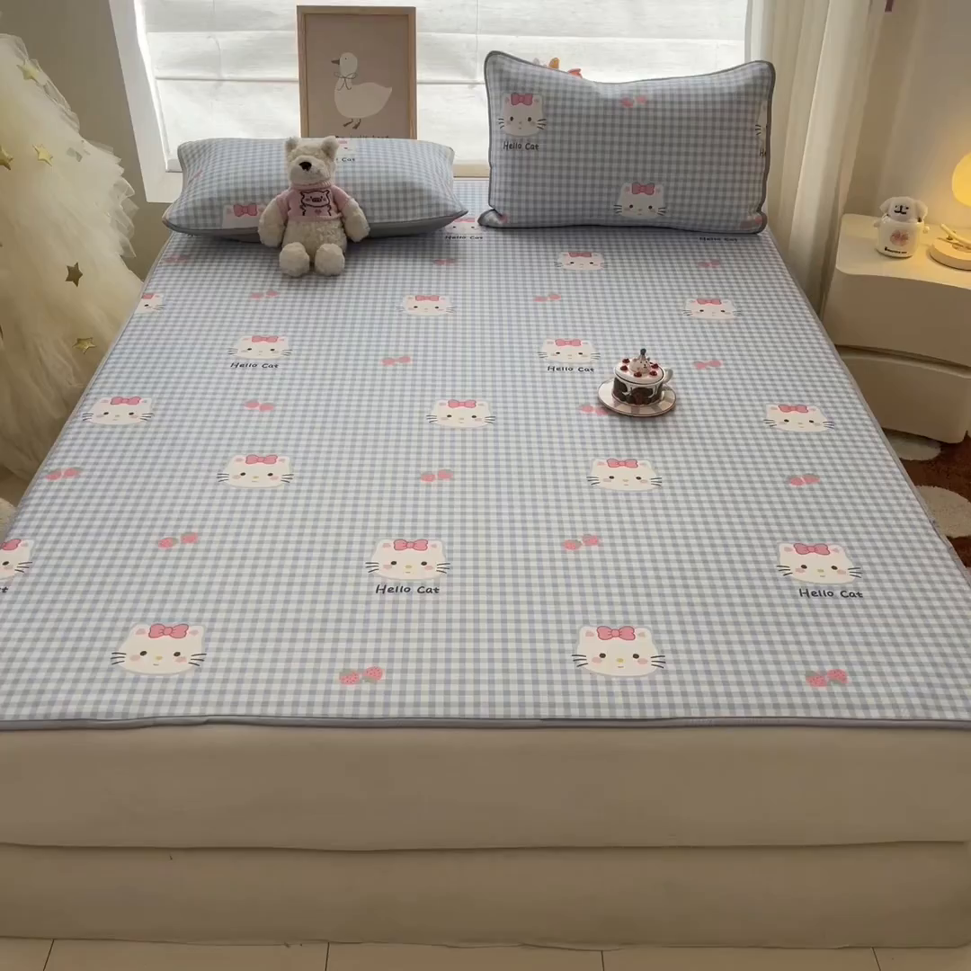 91家纺网 家纺一手货源 找家纺 川悦生活 2026新款小阪冰丝冰丝数码印花凉席大床 席草莓喵