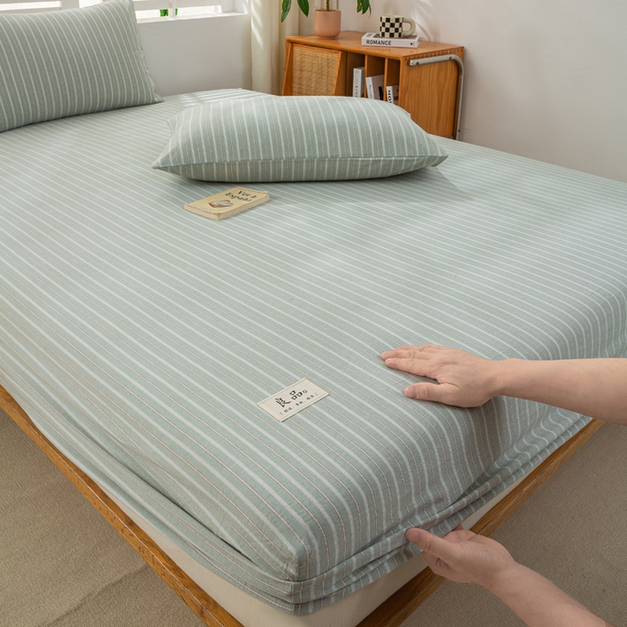 91家纺网 家纺一手货源 找家纺 恋人优选 2026新款全棉纯棉水洗棉单床笠床笠单件 简希绿条（有标款）