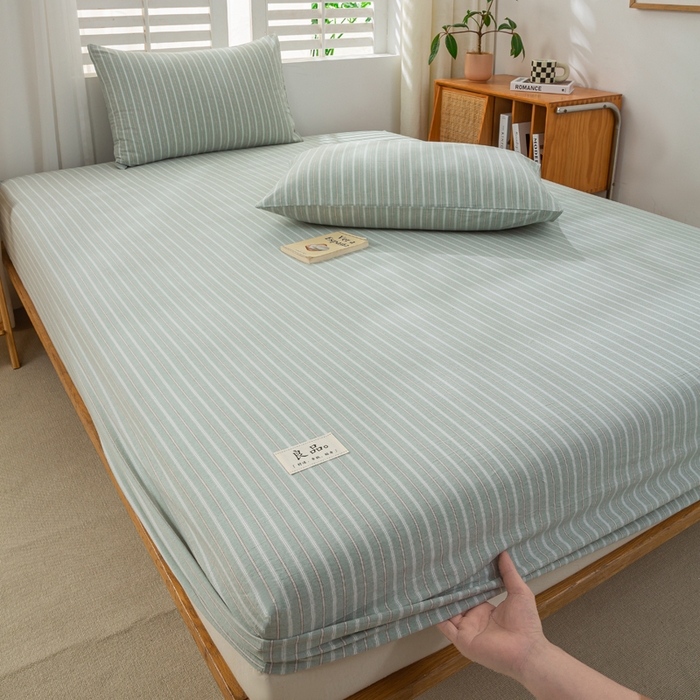 91家纺网 家纺一手货源 找家纺 恋人优选 2026新款全棉纯棉水洗棉单床笠床笠单件 简希绿条（有标款）