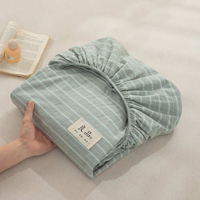 91家纺网 家纺一手货源 找家纺 恋人优选 2026新款全棉纯棉水洗棉单床笠床笠单件 简希绿条（有标款）