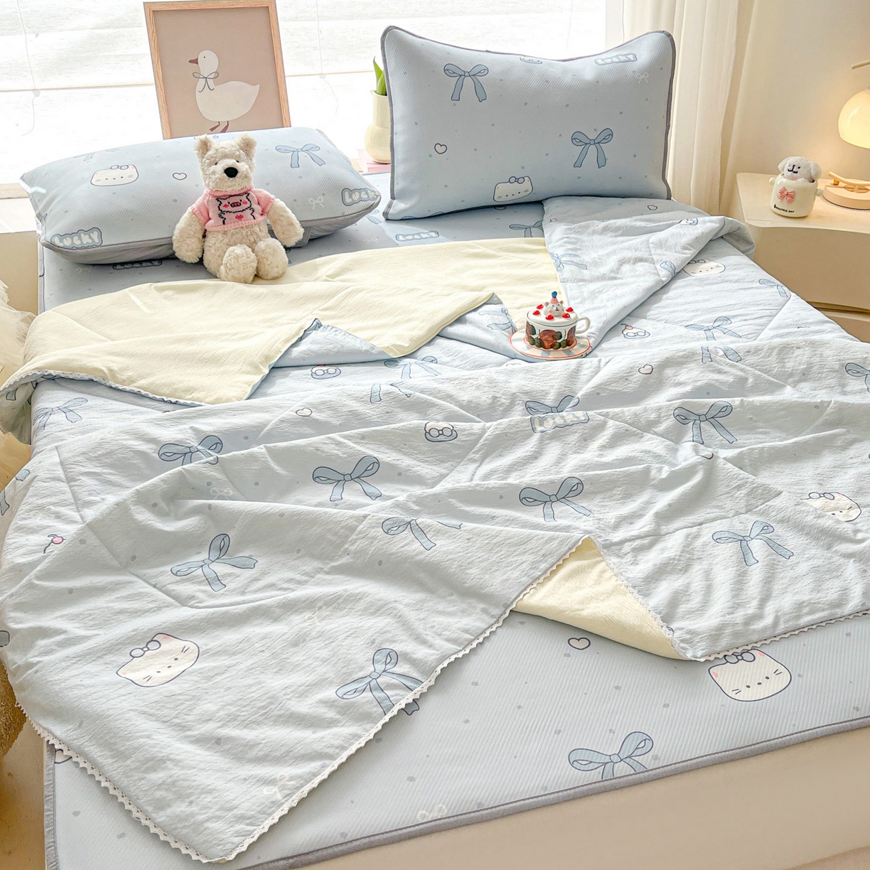 91家纺网 家纺一手货源 找家纺 川悦生活 2026新款小阪冰丝冰丝数码印花凉席大床 席海盐小咪