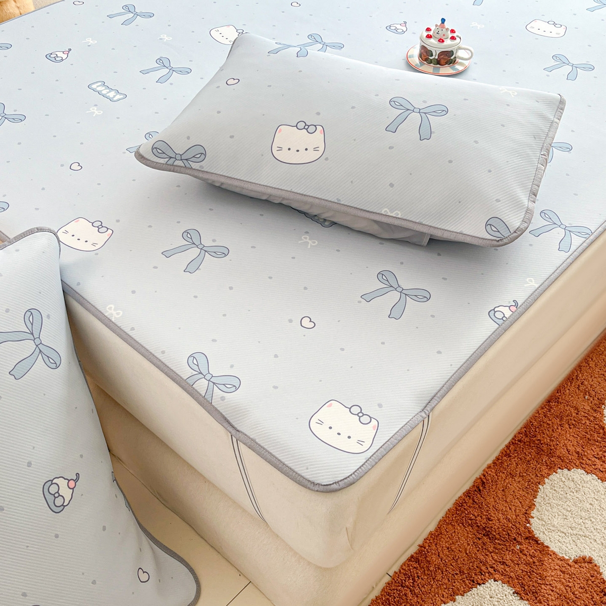 91家纺网 家纺一手货源 找家纺 川悦生活 2026新款小阪冰丝冰丝数码印花凉席大床 席海盐小咪