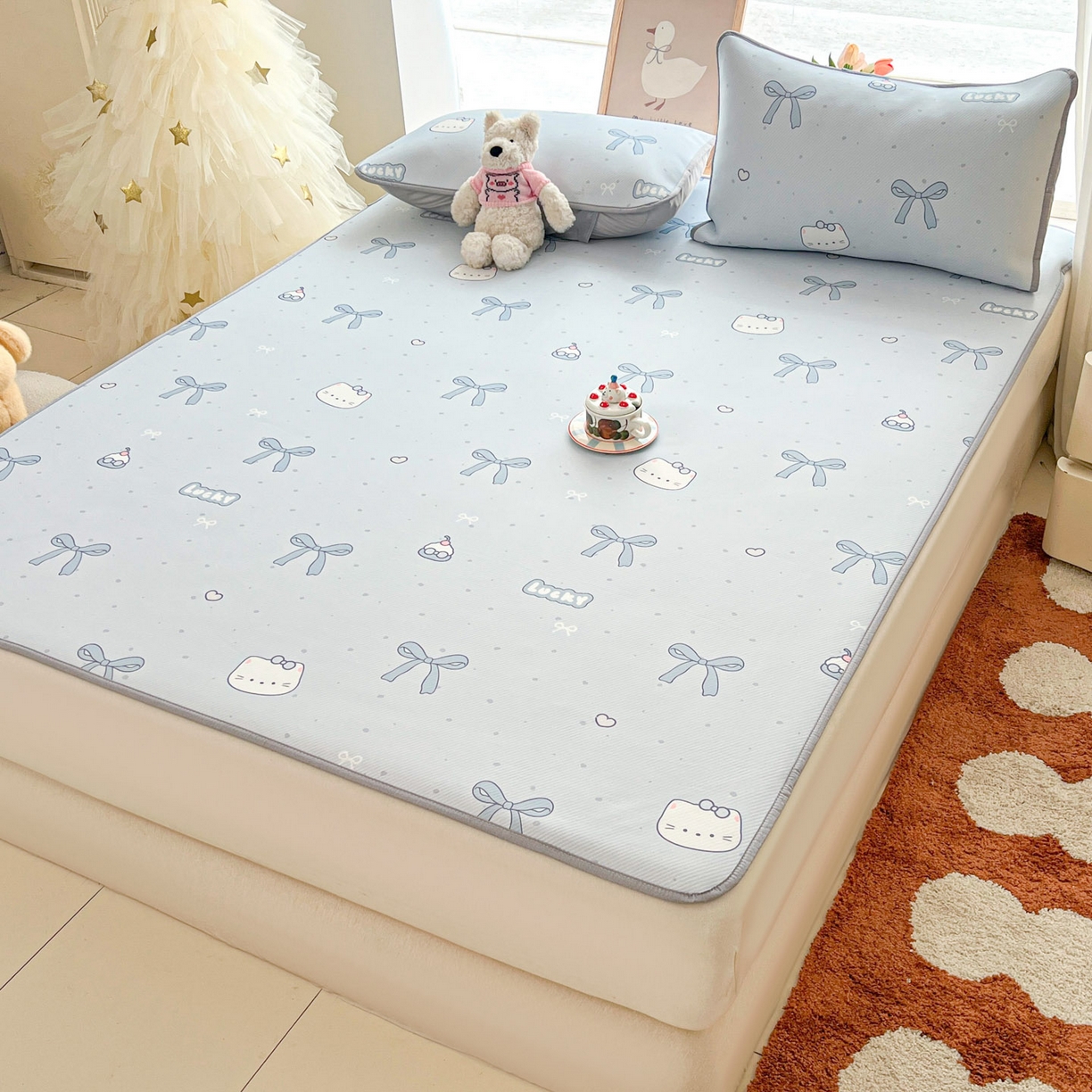 91家纺网 家纺一手货源 找家纺 川悦生活 2026新款小阪冰丝冰丝数码印花凉席大床 席海盐小咪