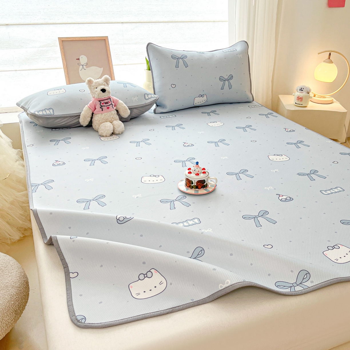 91家纺网 家纺一手货源 找家纺 川悦生活 2026新款小阪冰丝冰丝数码印花凉席大床 席海盐小咪