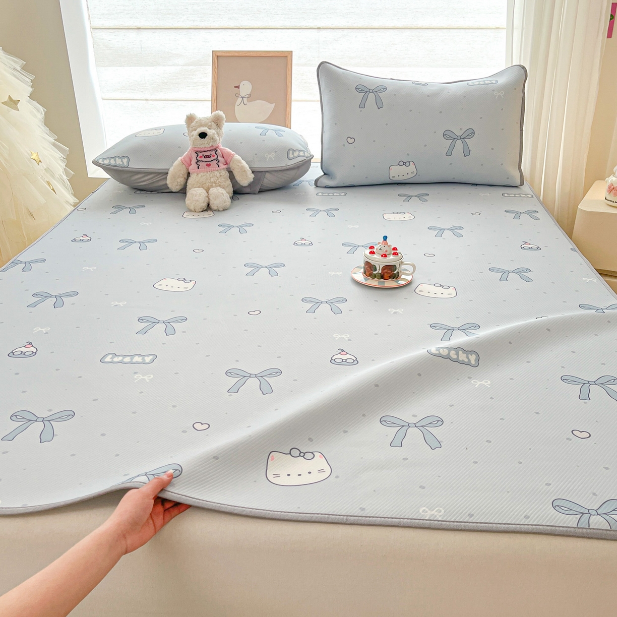 91家纺网 家纺一手货源 找家纺 川悦生活 2026新款小阪冰丝冰丝数码印花凉席大床 席海盐小咪