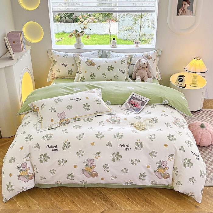 91家纺网 家纺一手货源 找家纺 宇彬家纺 2026新款13070A类全棉纯棉印花单被套被套单件-一字绣工艺款系列 一字绣 米粒熊