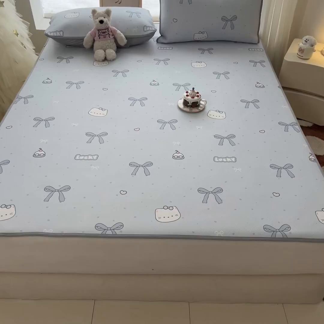 91家纺网 家纺一手货源 找家纺 川悦生活 2026新款小阪冰丝冰丝数码印花凉席大床 席海盐小咪