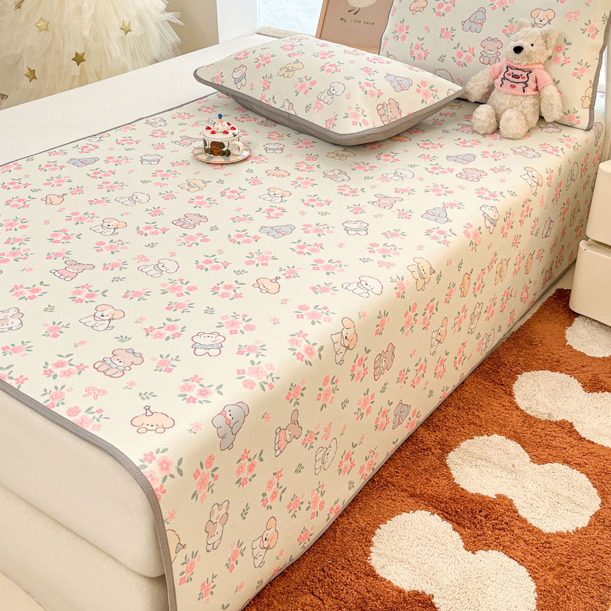 91家纺网 家纺一手货源 找家纺 川悦生活 2026新款小阪冰丝冰丝数码印花凉席大床 席花都小狗