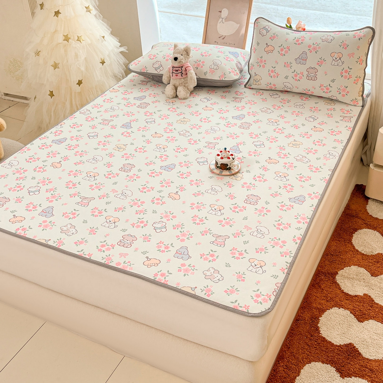 91家纺网 家纺一手货源 找家纺 川悦生活 2026新款小阪冰丝冰丝数码印花凉席大床 席花都小狗