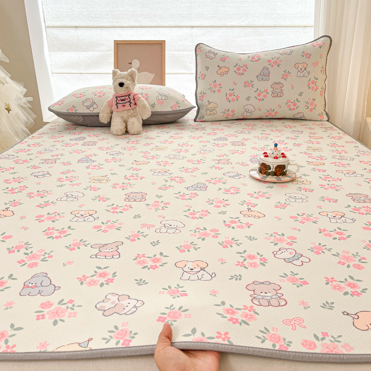 91家纺网 家纺一手货源 找家纺 川悦生活 2026新款小阪冰丝冰丝数码印花凉席大床 席花都小狗