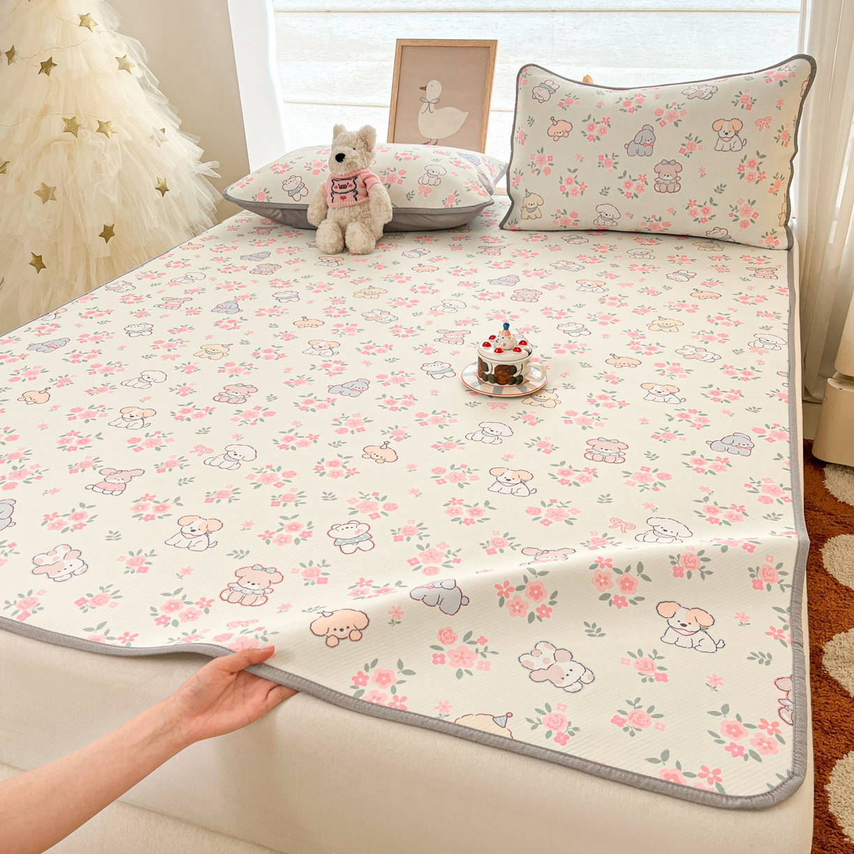 91家纺网 家纺一手货源 找家纺 川悦生活 2026新款小阪冰丝冰丝数码印花凉席大床 席花都小狗