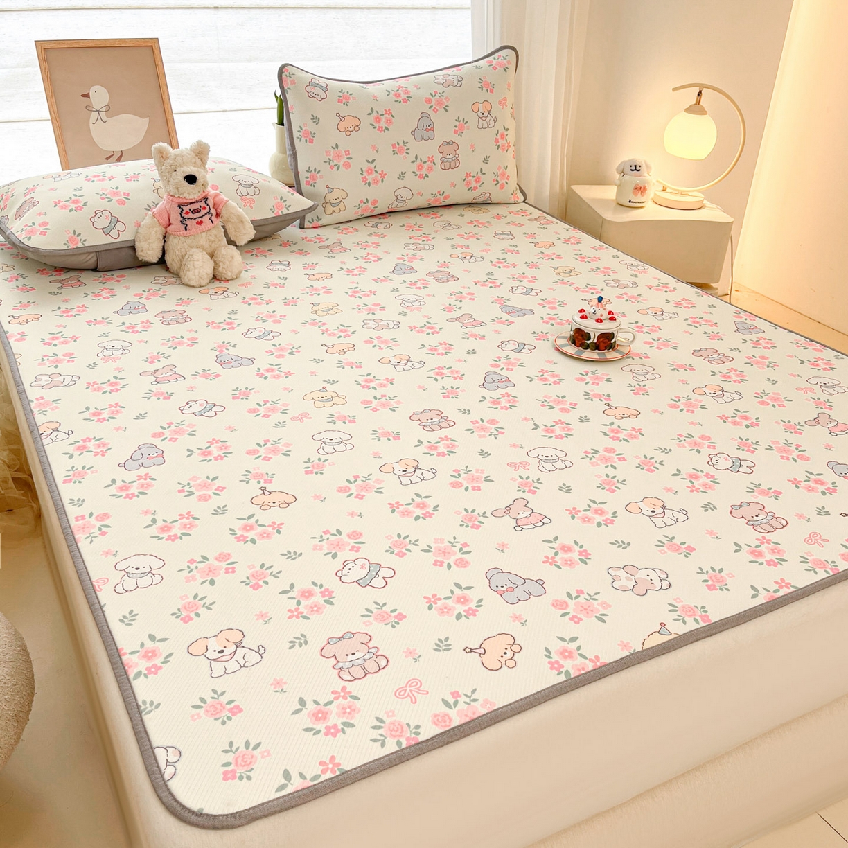 91家纺网 家纺一手货源 找家纺 川悦生活 2026新款小阪冰丝冰丝数码印花凉席大床 席花都小狗