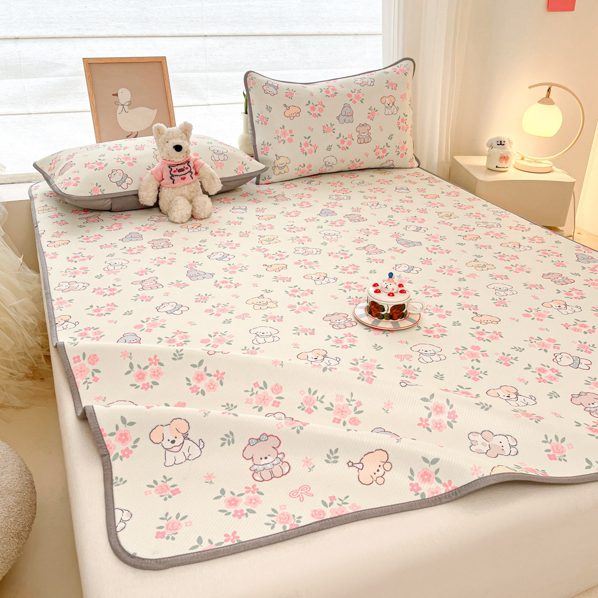 91家纺网 家纺一手货源 找家纺 川悦生活 2026新款小阪冰丝冰丝数码印花凉席大床 席花都小狗