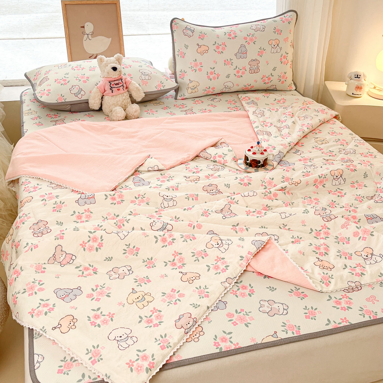 91家纺网 家纺一手货源 找家纺 川悦生活 2026新款小阪冰丝冰丝数码印花凉席大床 席花都小狗