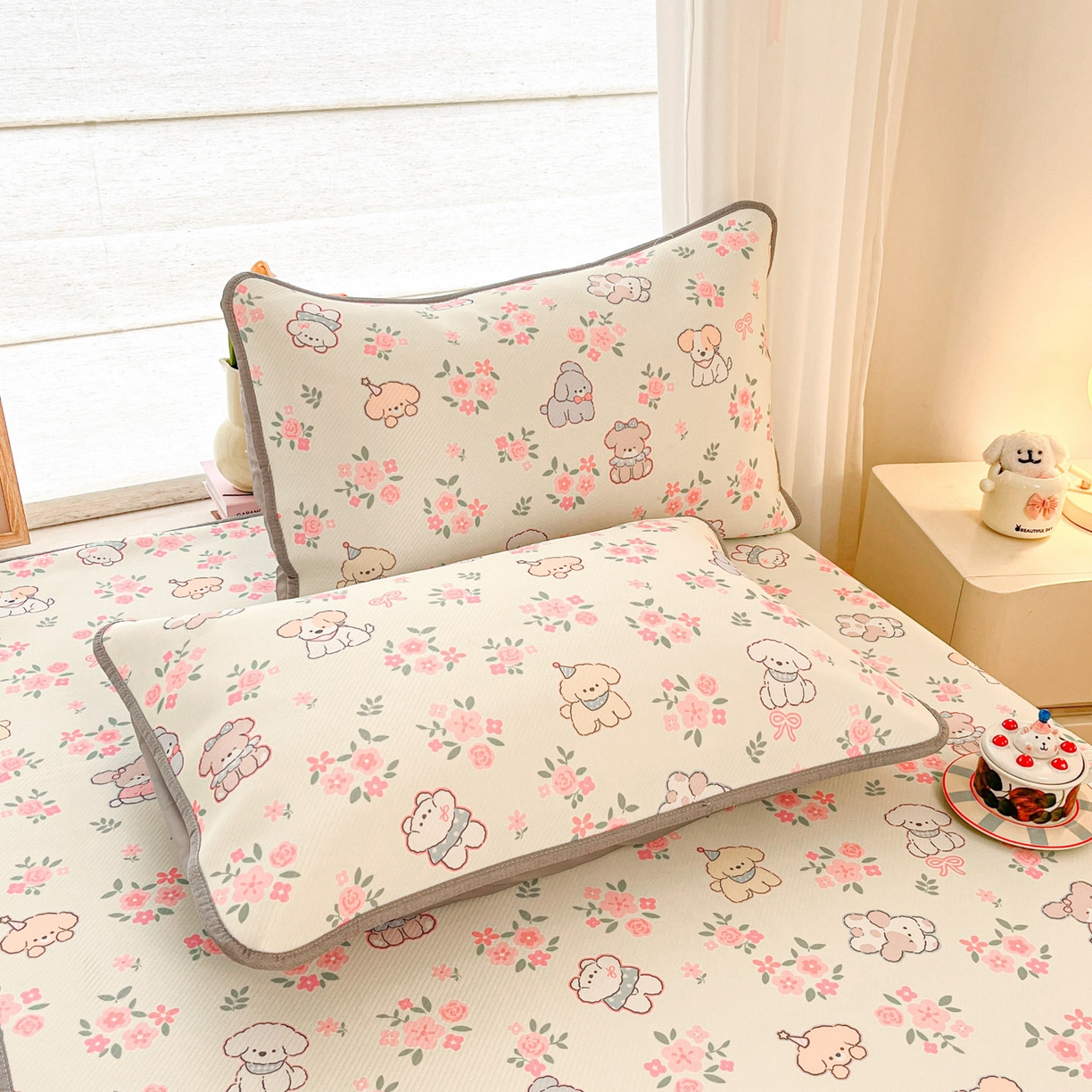 91家纺网 家纺一手货源 找家纺 川悦生活 2026新款小阪冰丝冰丝数码印花凉席大床 席花都小狗