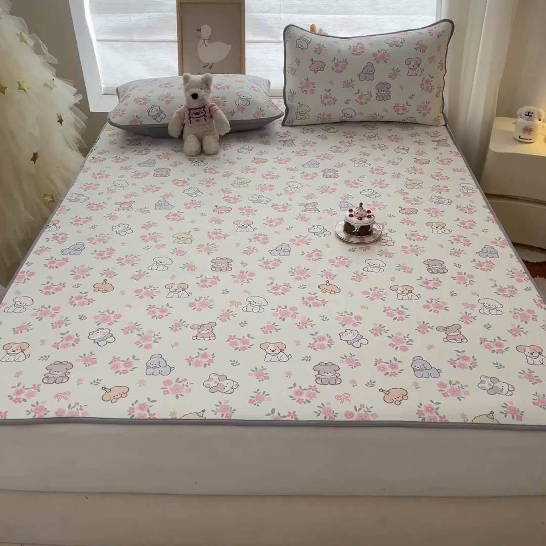 91家纺网 家纺一手货源 找家纺 川悦生活 2026新款小阪冰丝冰丝数码印花凉席大床 席花都小狗