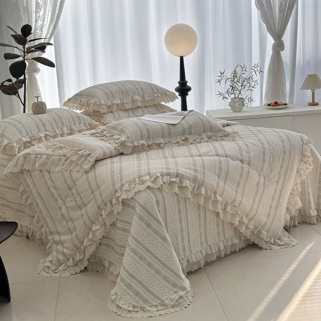 91家纺网 家纺一手货源 找家纺 佰织鑫家居 2026春夏新款全棉纯棉春秋被砂洗床盖款四件套安娜 安娜-沐颜