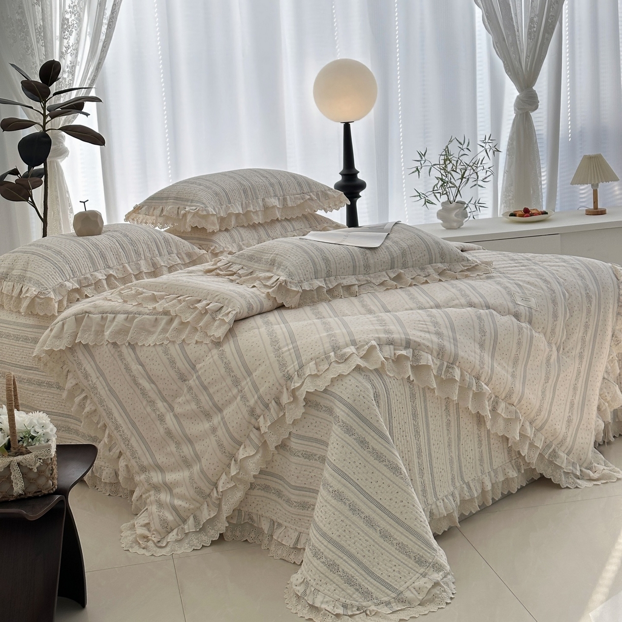 91家纺网 家纺一手货源 找家纺 佰织鑫家居 2026春夏新款全棉纯棉春秋被砂洗床盖款四件套安娜 安娜-沐颜