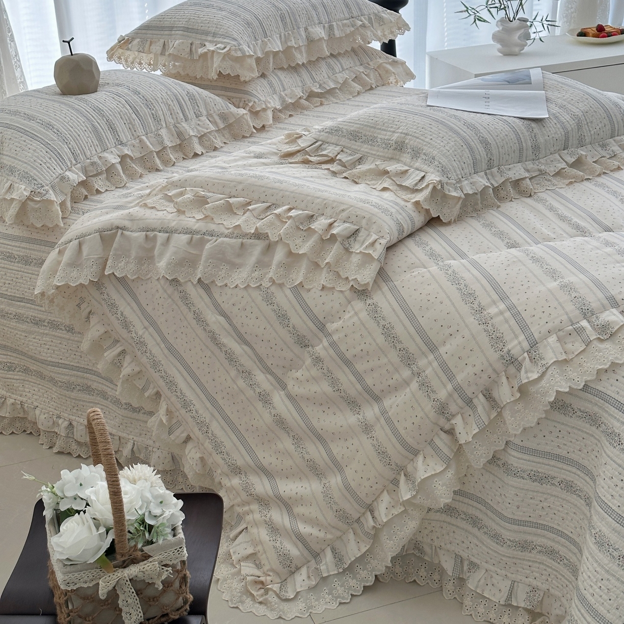 91家纺网 家纺一手货源 找家纺 佰织鑫家居 2026春夏新款全棉纯棉春秋被砂洗床盖款四件套安娜 安娜-沐颜