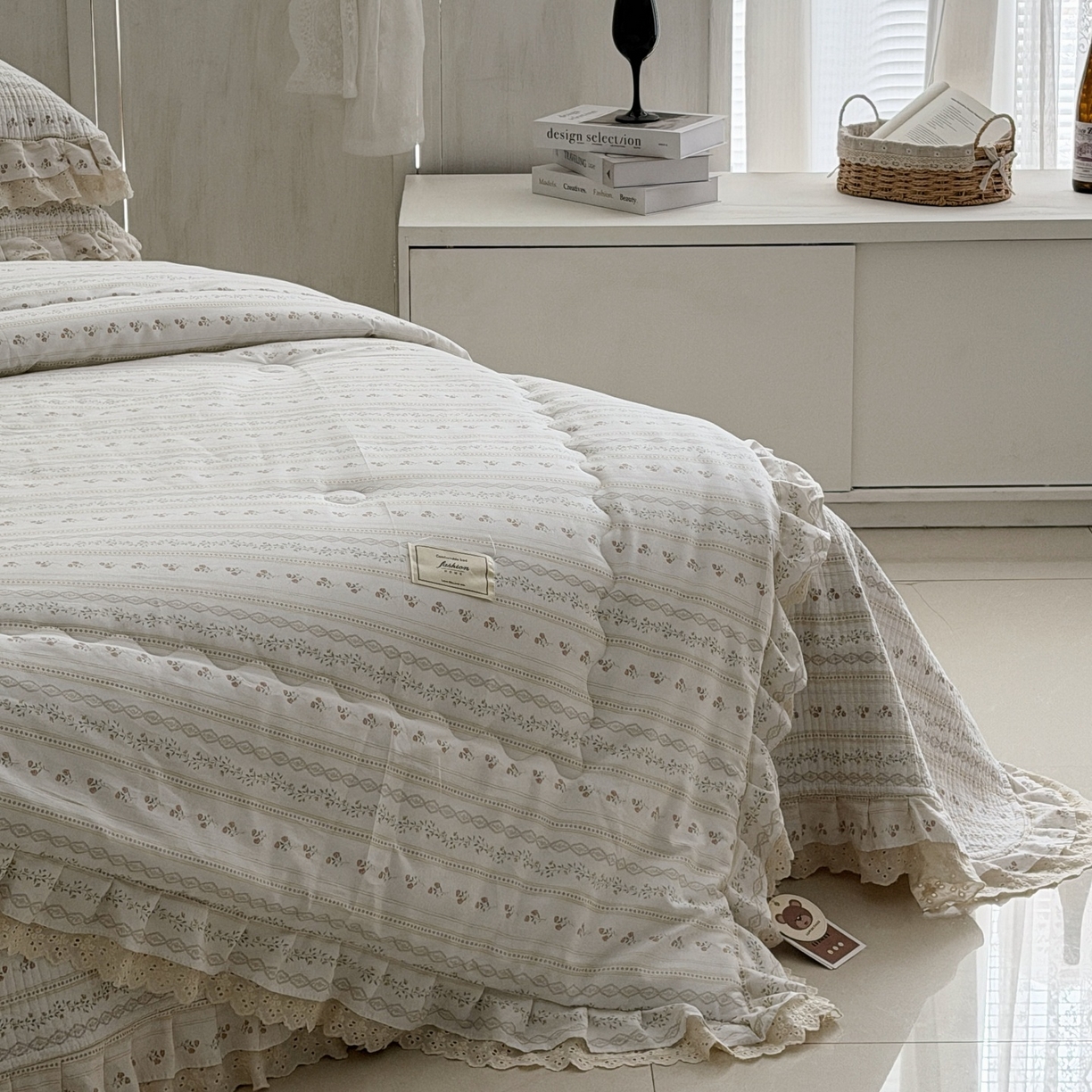 91家纺网 家纺一手货源 找家纺 佰织鑫家居 2026春夏新款全棉纯棉春秋被砂洗床盖款四件套安娜 安娜-樱桃花花