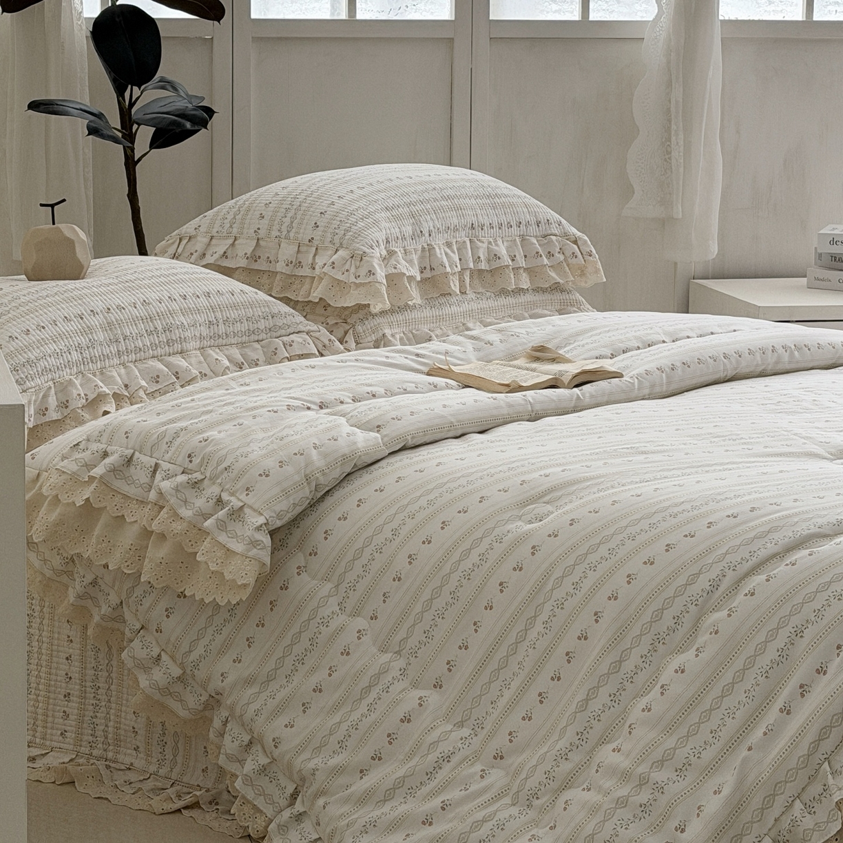 91家纺网 家纺一手货源 找家纺 佰织鑫家居 2026春夏新款全棉纯棉春秋被砂洗床盖款四件套安娜 安娜-樱桃花花