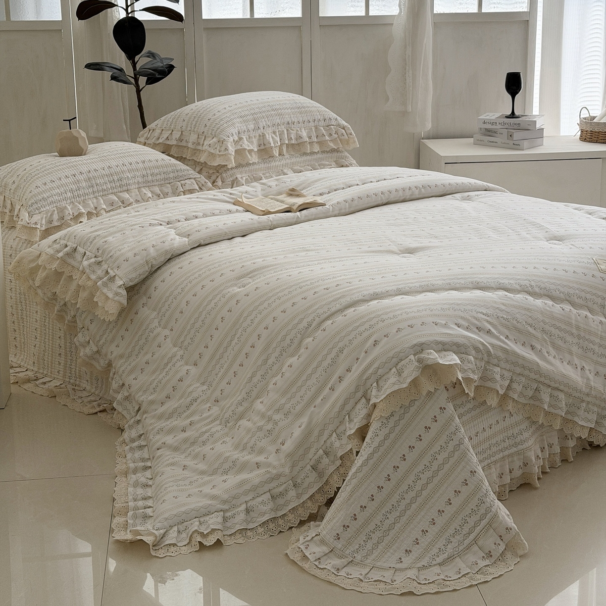 91家纺网 家纺一手货源 找家纺 佰织鑫家居 2026春夏新款全棉纯棉春秋被砂洗床盖款四件套安娜 安娜-樱桃花花