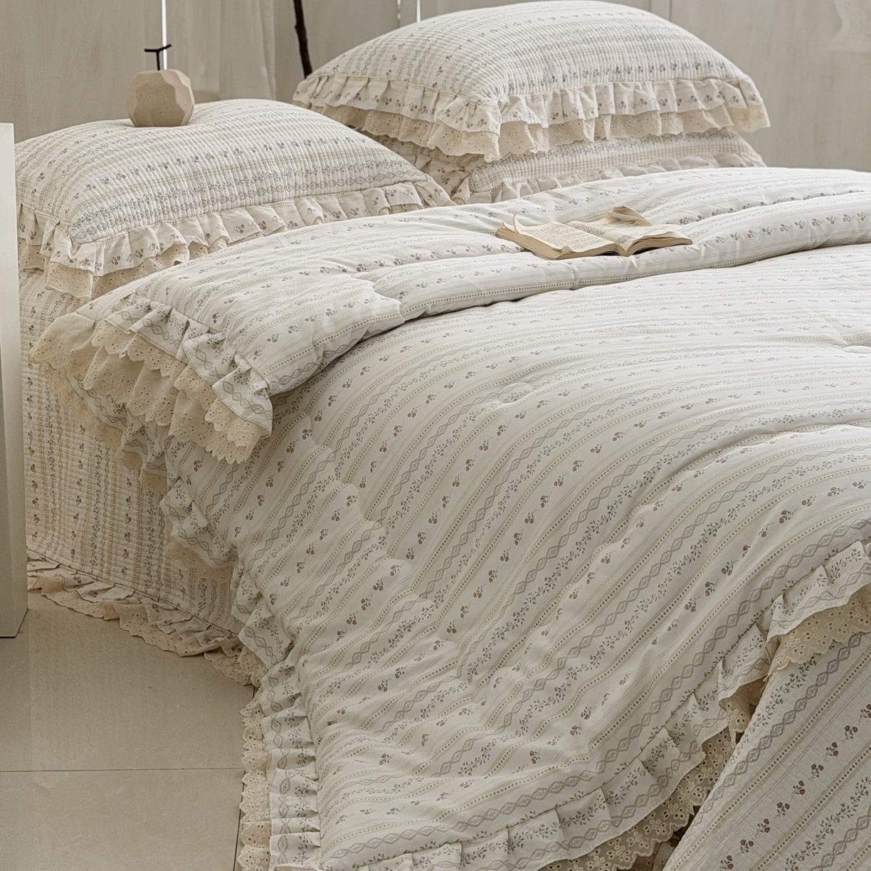 91家纺网 家纺一手货源 找家纺 佰织鑫家居 2026春夏新款全棉纯棉春秋被砂洗床盖款四件套安娜 安娜-樱桃花花