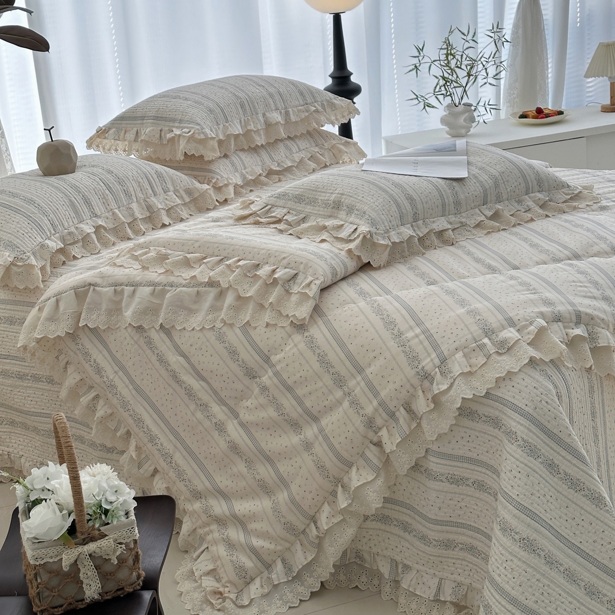 91家纺网 家纺一手货源 找家纺 佰织鑫家居 2026春夏新款全棉纯棉春秋被砂洗床盖款四件套安娜 安娜-沐颜