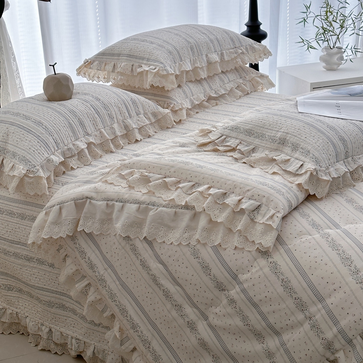 91家纺网 家纺一手货源 找家纺 佰织鑫家居 2026春夏新款全棉纯棉春秋被砂洗床盖款四件套安娜 安娜-沐颜