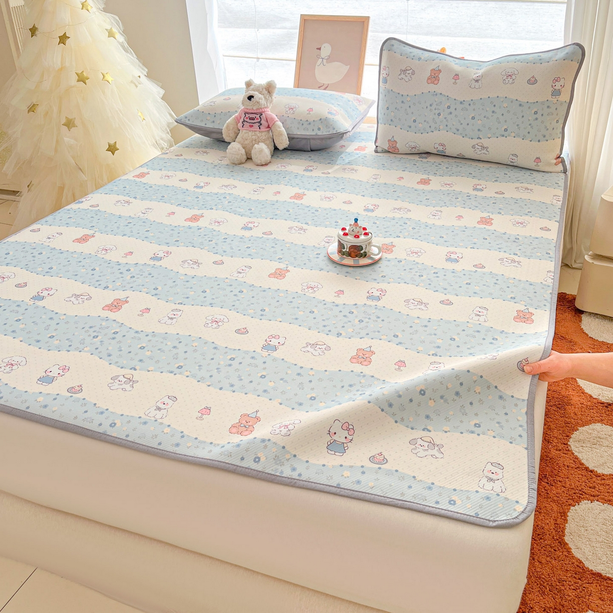 91家纺网 家纺一手货源 找家纺 川悦生活 2026新款小阪冰丝冰丝数码印花凉席大床 席花田乐园