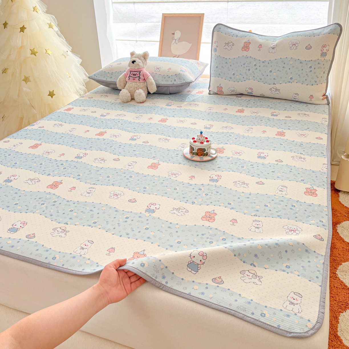 91家纺网 家纺一手货源 找家纺 川悦生活 2026新款小阪冰丝冰丝数码印花凉席大床 席花田乐园