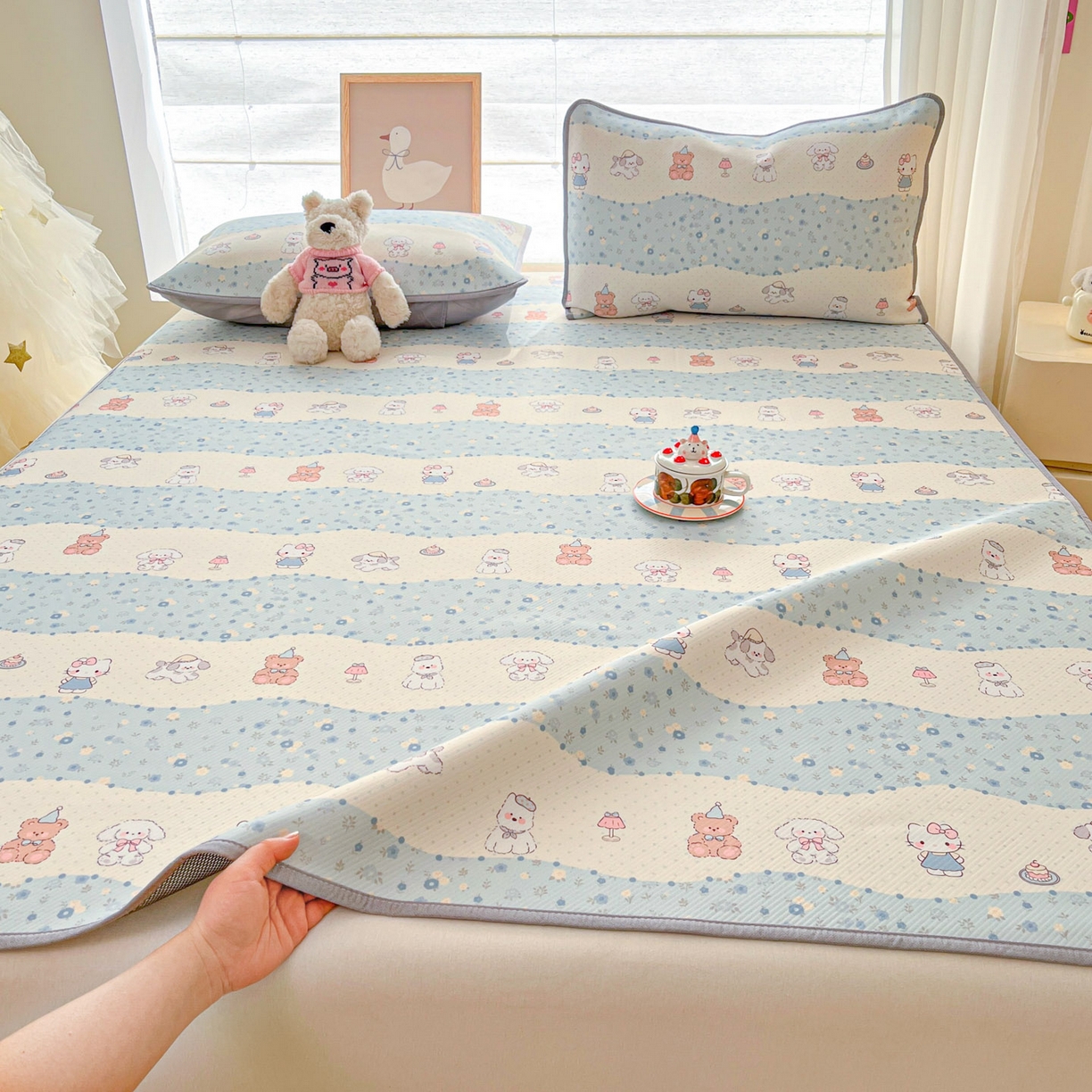 91家纺网 家纺一手货源 找家纺 川悦生活 2026新款小阪冰丝冰丝数码印花凉席大床 席花田乐园