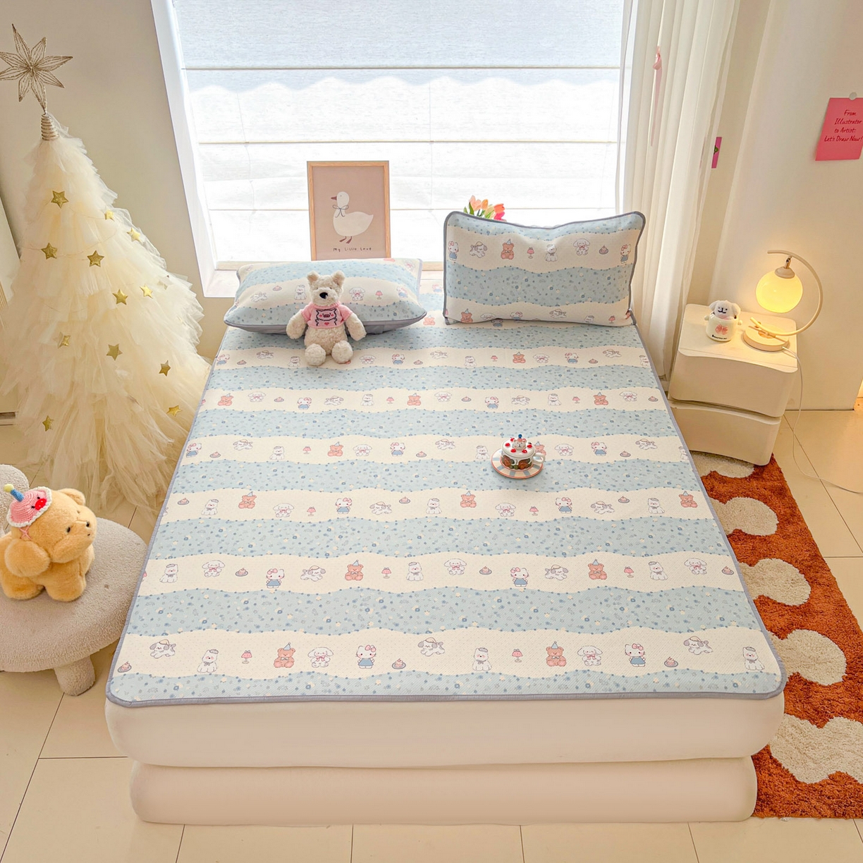 91家纺网 家纺一手货源 找家纺 川悦生活 2026新款小阪冰丝冰丝数码印花凉席大床 席花田乐园