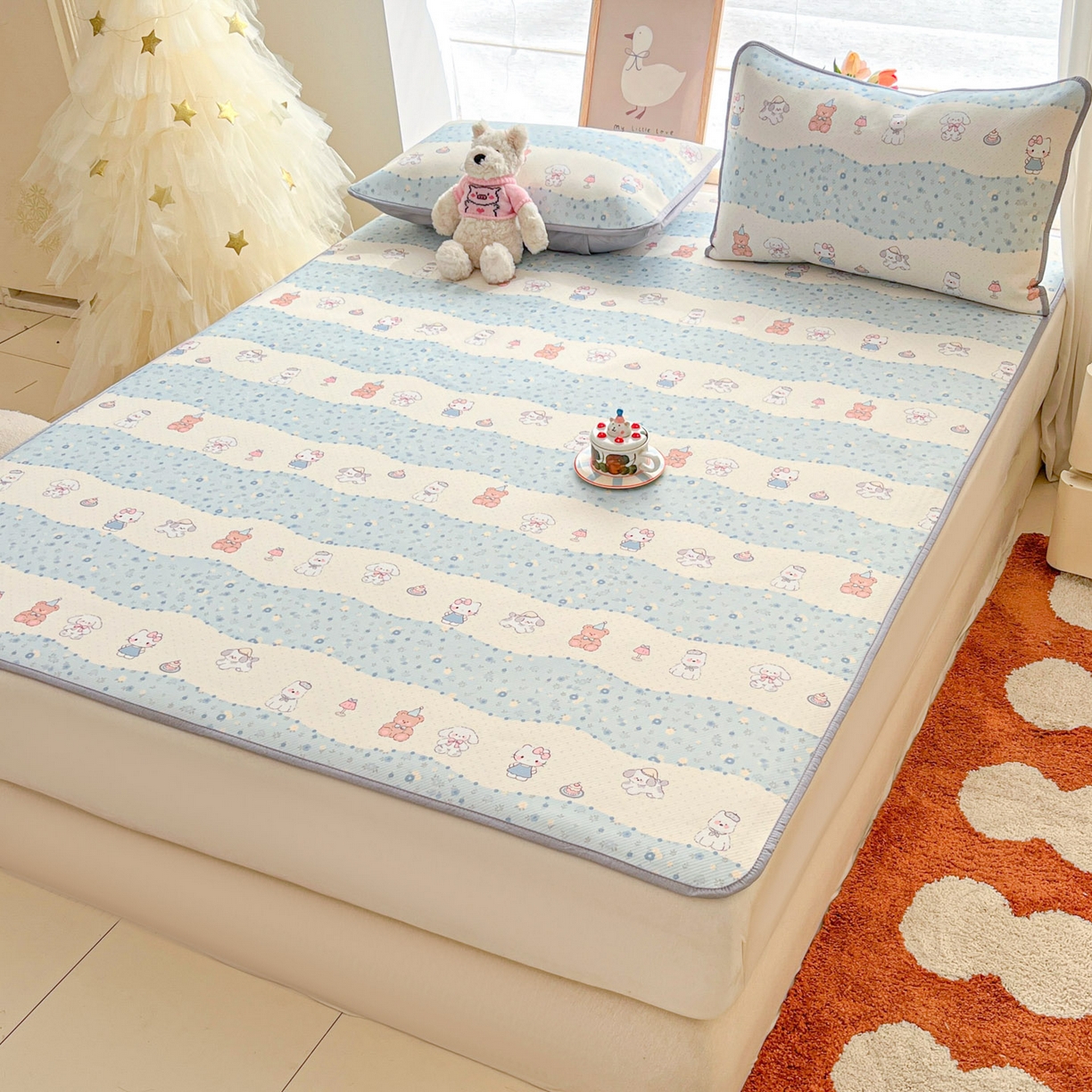 91家纺网 家纺一手货源 找家纺 川悦生活 2026新款小阪冰丝冰丝数码印花凉席大床 席花田乐园