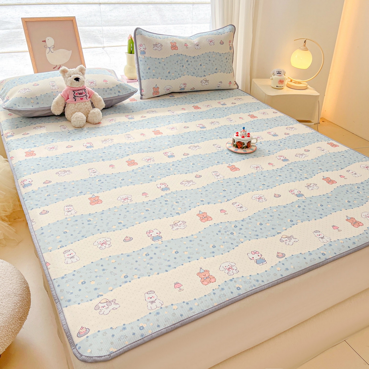 91家纺网 家纺一手货源 找家纺 川悦生活 2026新款小阪冰丝冰丝数码印花凉席大床 席花田乐园