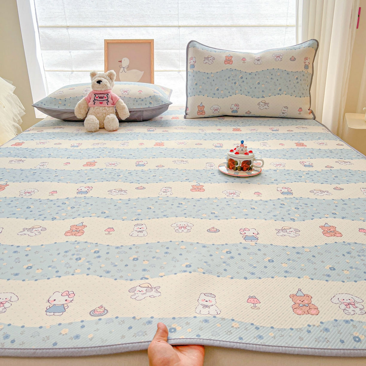 91家纺网 家纺一手货源 找家纺 川悦生活 2026新款小阪冰丝冰丝数码印花凉席大床 席花田乐园